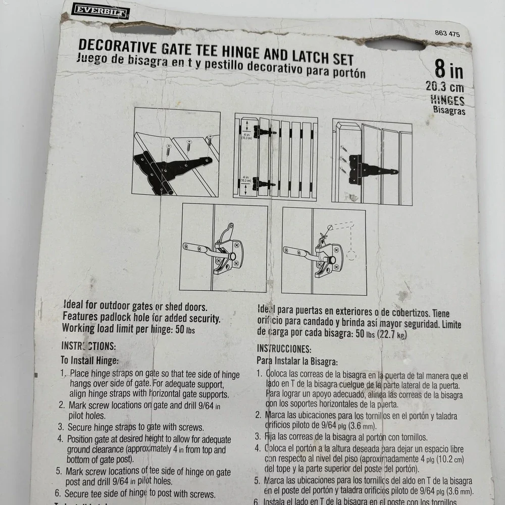 Everbilt Decorative Black Gate‎ Tee Hinge and Latch Set with Padlock Hole